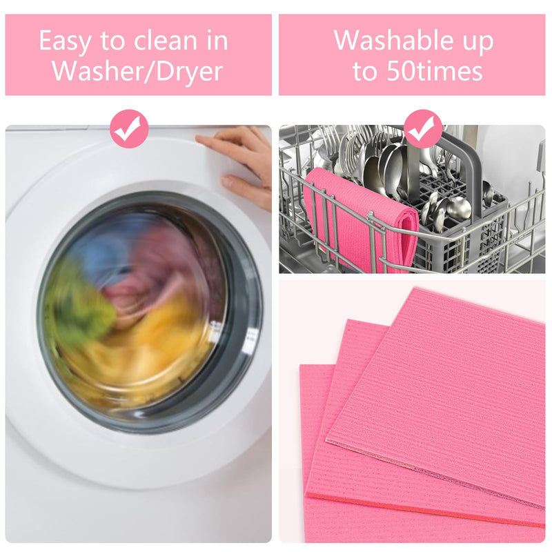 HOMEXCEL 10 Pack Swedish Dish Clothes, Reusable Sponge Cloth, for Kitchen, Counters & Washing Dishes, Highly Absorbent, Pink - BeesActive Australia