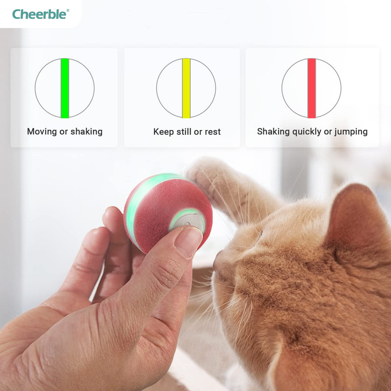 Cheerble Smart Interactive Cat Toy, Automatic Moving Bouncing Rolling Ball for Indoor Cat Kitten, Self Rotating Ball with Lights and Bell 1 Red - BeesActive Australia