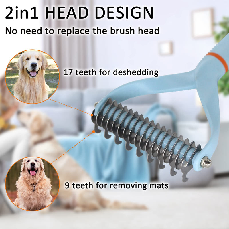 Pet Dog Cat Brush for Shedding and Dematting - Grooming Brush Double Sided Undercoat Rake Comb for Long Short Hair Dogs and Cats Blue - BeesActive Australia