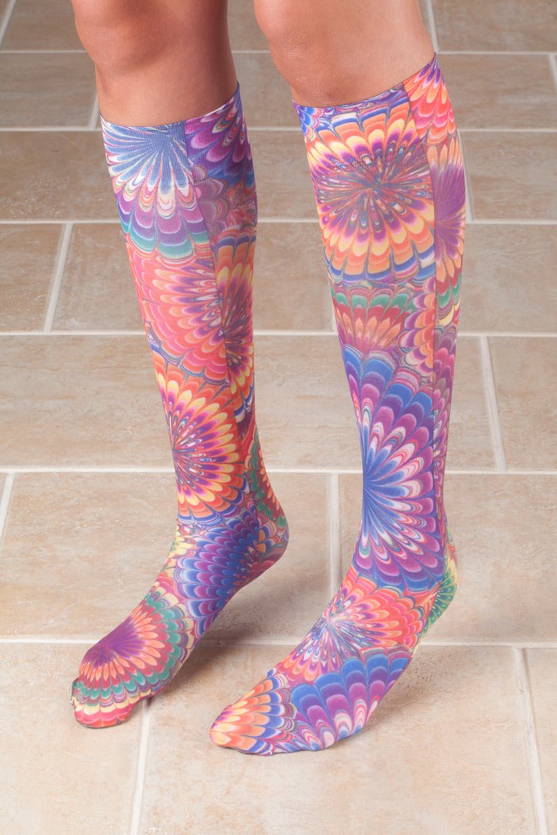 Women's Wide Calf Printed Moderate Compression Knee Highs - Tie Dye Tie-dye - BeesActive Australia