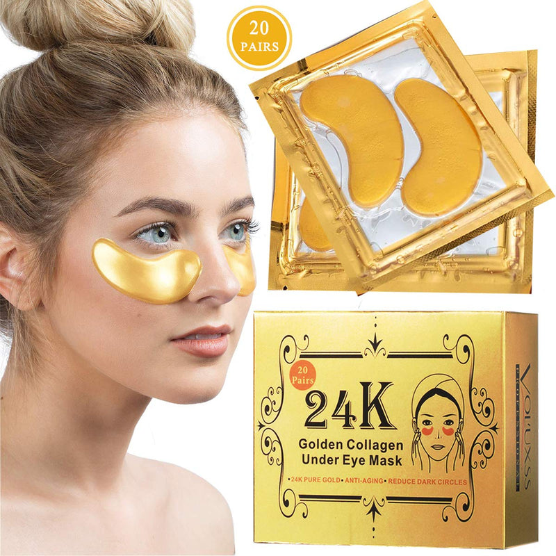 Under Eye Patches - 24K Gold Collagen Under Eye Mask with Anti-Aging Hyaluronic Acid,Under Eye Pads Reduce Dark Circles,Eye Bags,Puffy Eyes & Anti Wrinkles,Best Under Eye Gel Treatment Pads,20 Pairs - BeesActive Australia