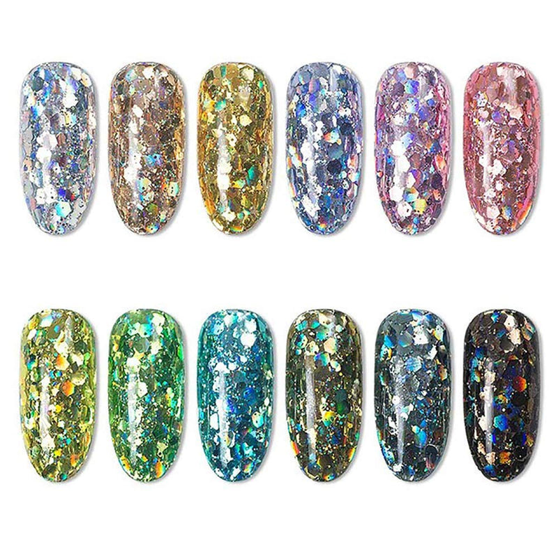 SILPECWEE 6 Boxes Holographic Nail Sequins Set Chunky Glitter Nail Art Powder Dust Make Up DIY Design Manicure Decorations NO2 - BeesActive Australia