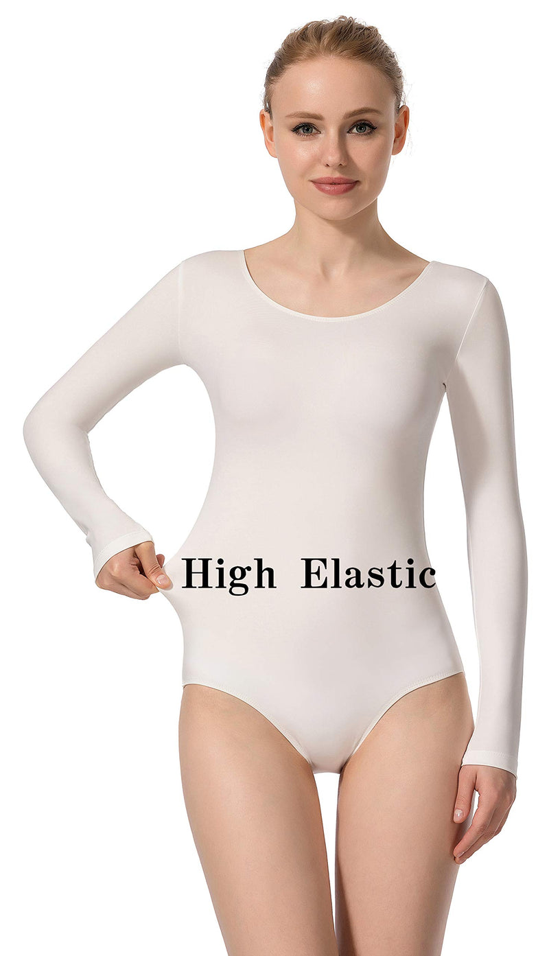 [AUSTRALIA] - MOLLDAN Women’ s Basic Long Sleeve Ballet Dance Leotard White Large 