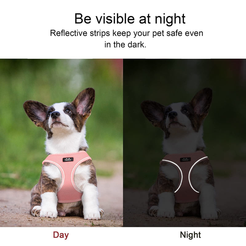 TwoEar Dog Vest Harness Reflective, No-Pull Pet Harness Easy Control with Breathable Mesh, Soft Puppy Step-in Harness No-Choke for Outdoor Walking, Training for Small Dogs XXXS(Neck:10.2-11.4"/Chest:11.4-12.6") Pink - BeesActive Australia
