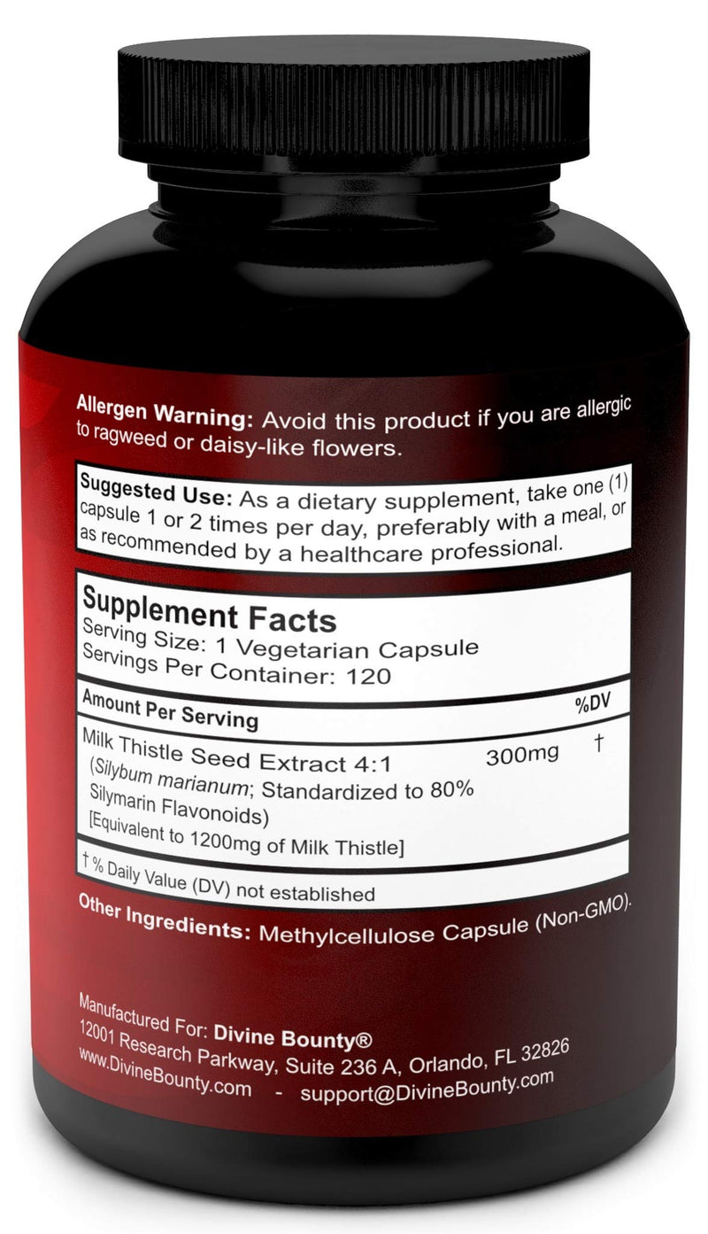 Pure Milk Thistle Capsules Supplement - A Potent 1200mg Milk Thistle Supplement with 4X Concentrated Extract (Standardized) 120 Vegetarian Capsules - BeesActive Australia