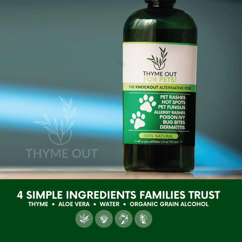 Thyme Out for Pets (8oz) - Natural Dog and Cat Itch Relief & Skin Treatment for Itchy Paws and Ringworm - Yeast Infection, Dandruff and Hot Spot Spray for Dogs - All Natural, Organic Blend - BeesActive Australia