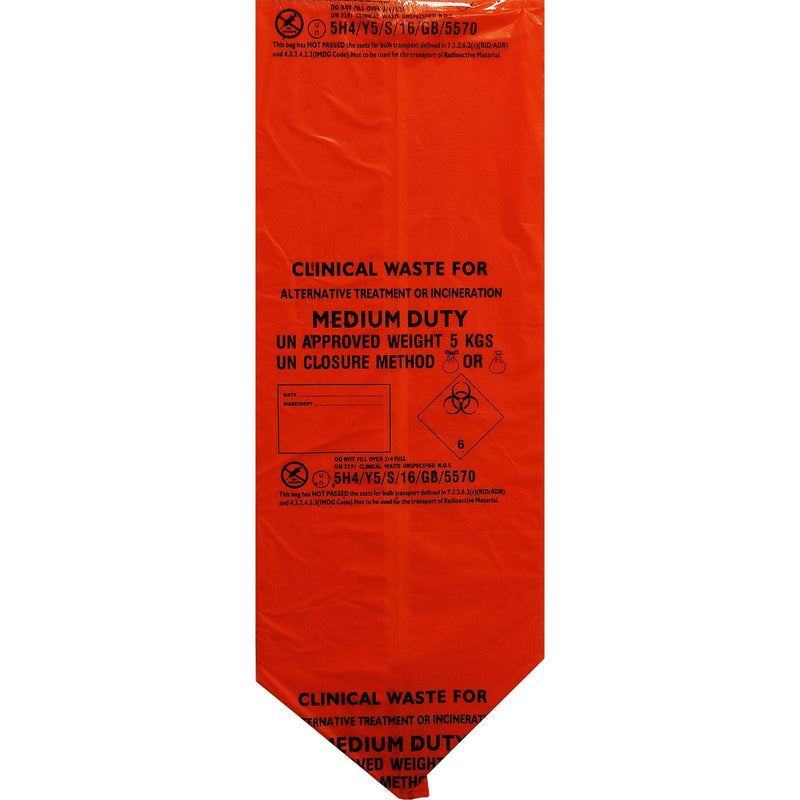 Orange Clinical Bio Hazard Medical First Aid Medium Duty Waste Bag Sacks, 1 Roll (50 Bags) - BeesActive Australia
