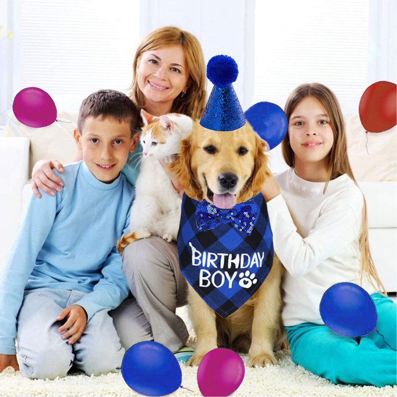 STMK Dog Birthday Party Supplies, Dog Birthday Bandana Boy Girl and Dog Birthday Party Hat with Dog Bow Tie Collar for Medium Large Dogs Blue Style - BeesActive Australia