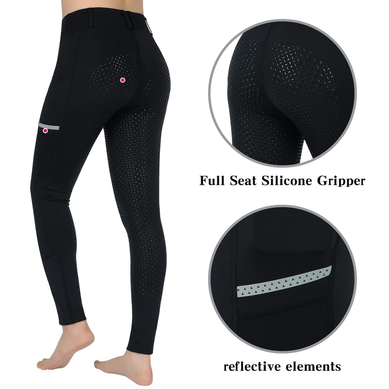 SPOEAR Horse Riding Pants Equestrian Girls Full Seat Silicone Breeches Kids Pull-On Horseback Riding Tights Pockets Black X-Small - BeesActive Australia
