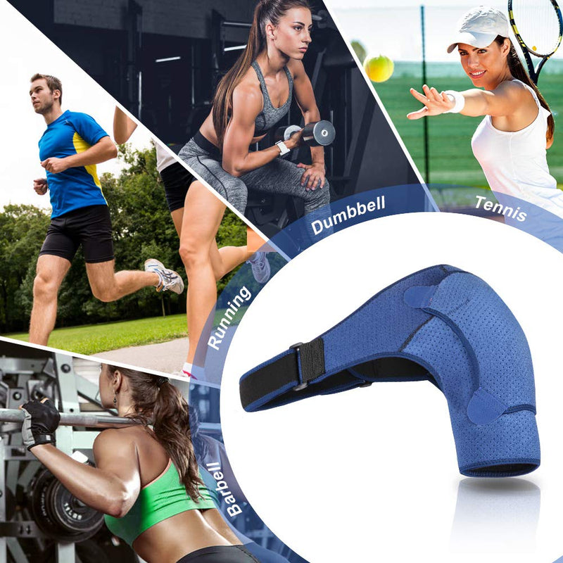 Haofy Shoulder Support for Men Women, Adjustable Shoulder Brace Neoprene Rotator Cuff Support Strap for Dislocated AC Joint, Bursitis, Frozen Shoulder, Shoulder Compression Sleeve for Left and Right L blue - BeesActive Australia