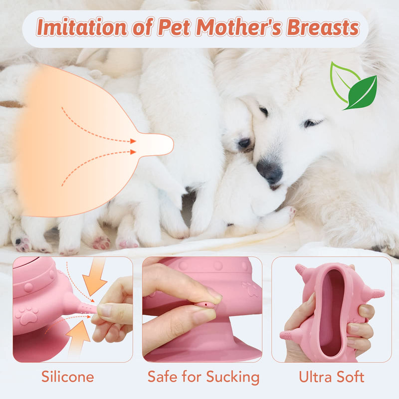 Puppy Feeder for Multiple Puppies, 4 Teats Puppy Milk Feeder Puppy Nipple Feeder Silicone Puppy Nursing Station, 240ml Puppy Nursing Bottles for Kittens, Puppies, Rabbits pink - BeesActive Australia