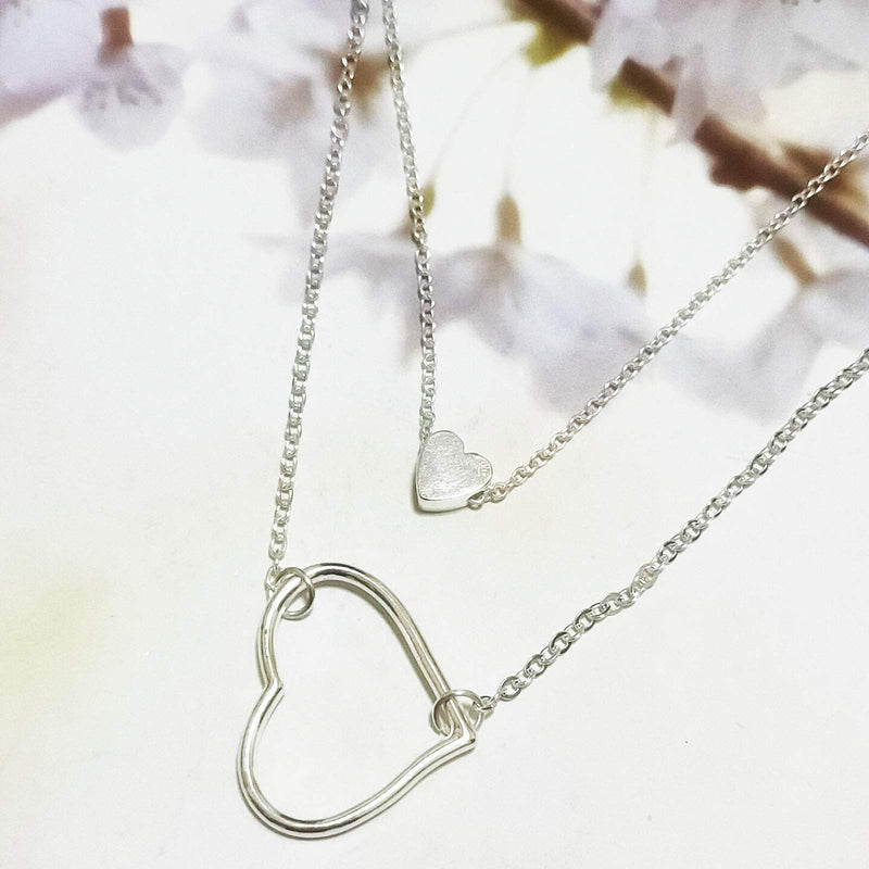 Heart Pendant Necklace Boho Geometric Heart-Shape Necklace Chain Jewelry for Women Girls (Silver) Silver - BeesActive Australia