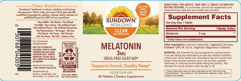 Sundown Melatonin 3 mg, 60 Tablets 60 Count (Pack of 1) - BeesActive Australia
