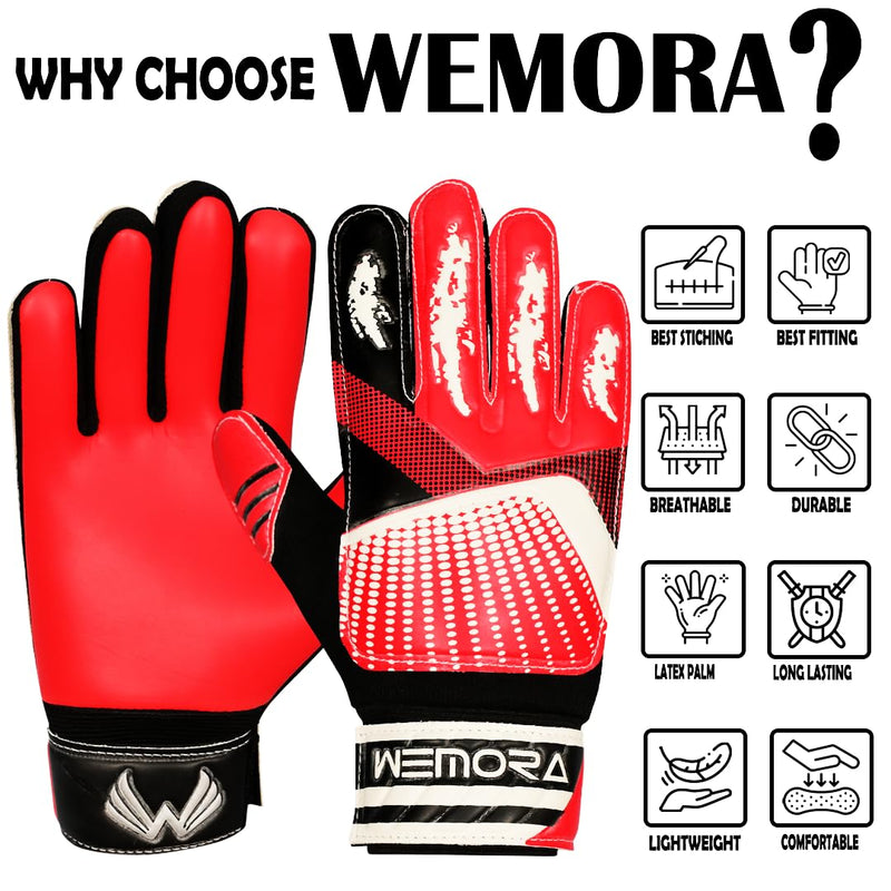 WEMORA Soccer Goalie Gloves for Kids Youth Junior Boys 4mm Anti Slip Latex Palm Grips Football Goalkeeper Gloves Red Size 5 suitable for 9 to 12 years old Ambidextrous - BeesActive Australia