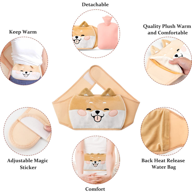 Hot Water Bottle Belt, Rubber Hot Water Bags with Waist Cover, Wearable Hot Compress Warmer Bag for Pain Relief Neck, Shoulders, Legs, Menstrual Cramps, Hand Warmer, Soft Plush Waist Belt Cover (Dog) Dog - BeesActive Australia