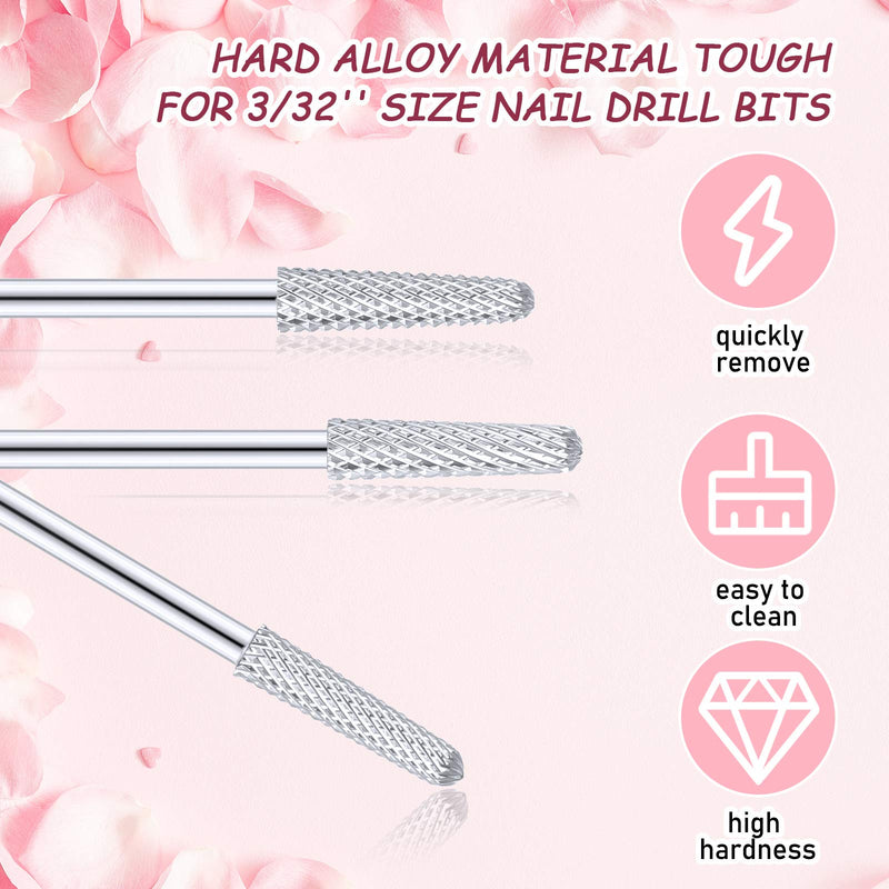 3 Pieces Nail Drill Bits Silver Cone Shape Carbide Bit Carbide Nail Drill Bits for Manicure Pedicure Tools Machine, 3/32 Inch Shank Size, Grit Size XF, F, M - BeesActive Australia