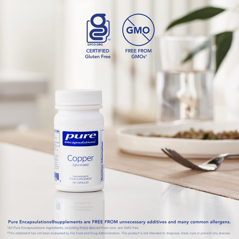 Pure Encapsulations - Copper (glycinate) - Support for Normal Function of The Immune System - 60 Capsules - BeesActive Australia