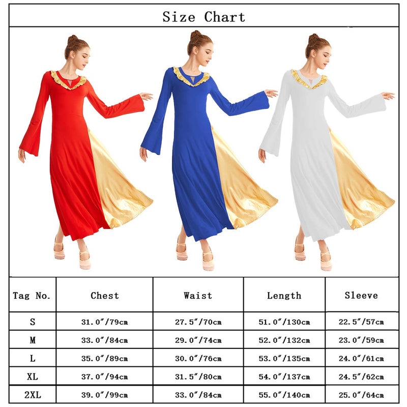 [AUSTRALIA] - REXREII Womens Bell Sleeve V-Shaped Ruffle Worship Praise Dress Bi Color Skirt Full Length Liturgical Lyrical Dancewear Red Large 