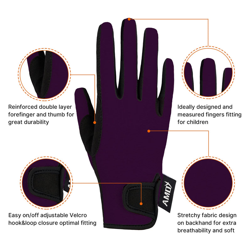 Amoy Kids Horse Riding Gloves Breathable Children Equestrian Horseback Anti-Slipping Boys & Girls Youth Outdoor Biking Cycling Sport Mitts Deep Purple XL (Age 12-14) - BeesActive Australia