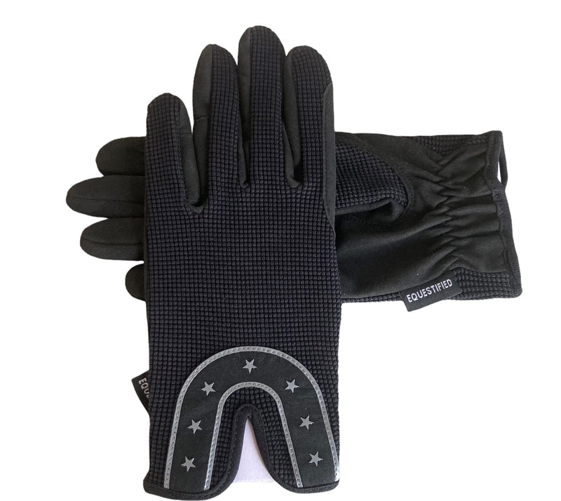 Ladies All Sports Outdoor Equestrian Gloves Horseshoe Design in Pink, Black & Purple Medium - BeesActive Australia
