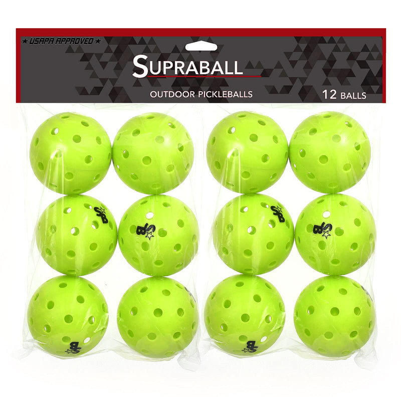 Pickle Balls 12 Pack | Pickleball Balls Outdoor | Pickle Balls | Supra-40 Outdoor Pickleball | Pending Approved for Tournament Play | Neon Yellow | Hard Bounce - BeesActive Australia