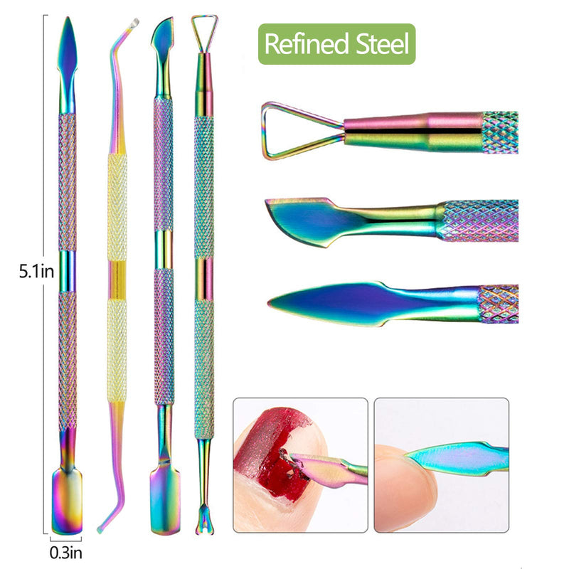 Cuticle Pusher Trimmer Manicure Kit Set Cuticle Nippers Nail File Buffers Blocks Tools Kit Nail Care Brush for Shiny Nail (7PCS) rainbow-02 - BeesActive Australia