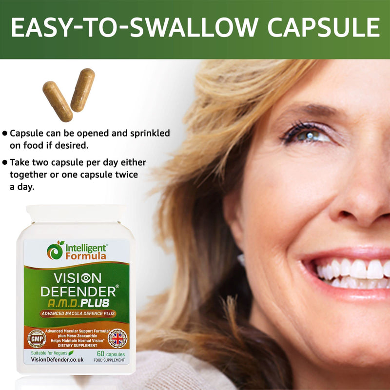 Vision Defender Plus Eye Supplement: AREDS2 Formula Vitamins, Minerals (Lutein, Zinc) Enhanced with Meso-Zeaxanthin for Complete Eyes/Eyesight Health Care & Support. 60 Easy-to-Swallow Vegan Capsules - BeesActive Australia