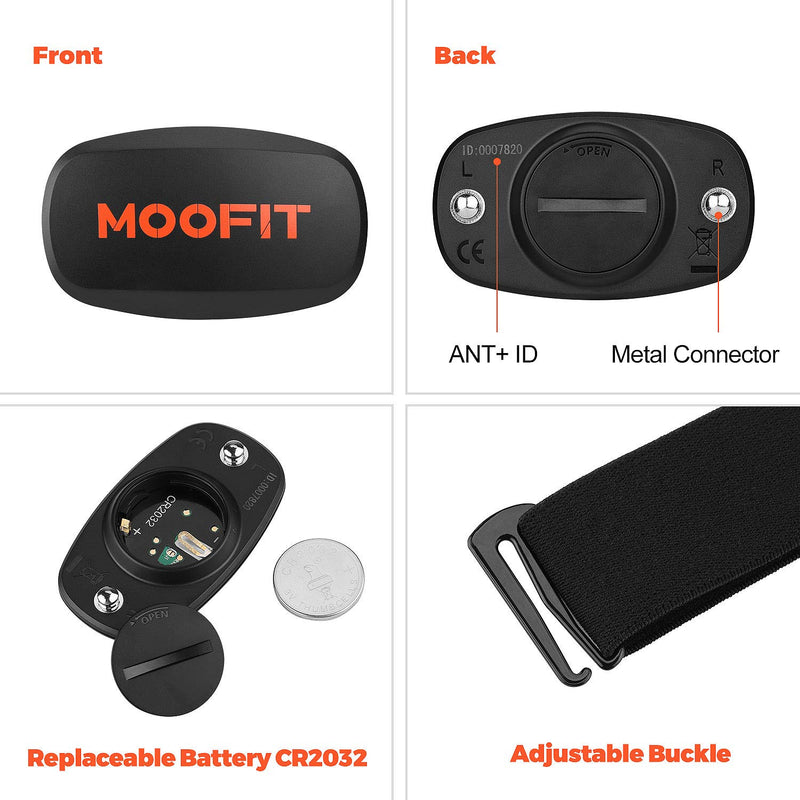 moofit Heart Rate Monitor with Chest Strap Bluetooth & ANT+ Chest Heart Rate Sensor IPX7 Waterproof Fitness Tracker Compatible with Zwift, Wahoo Fitness, Rouvy, Peloton (MooFit app Unavailable) - BeesActive Australia