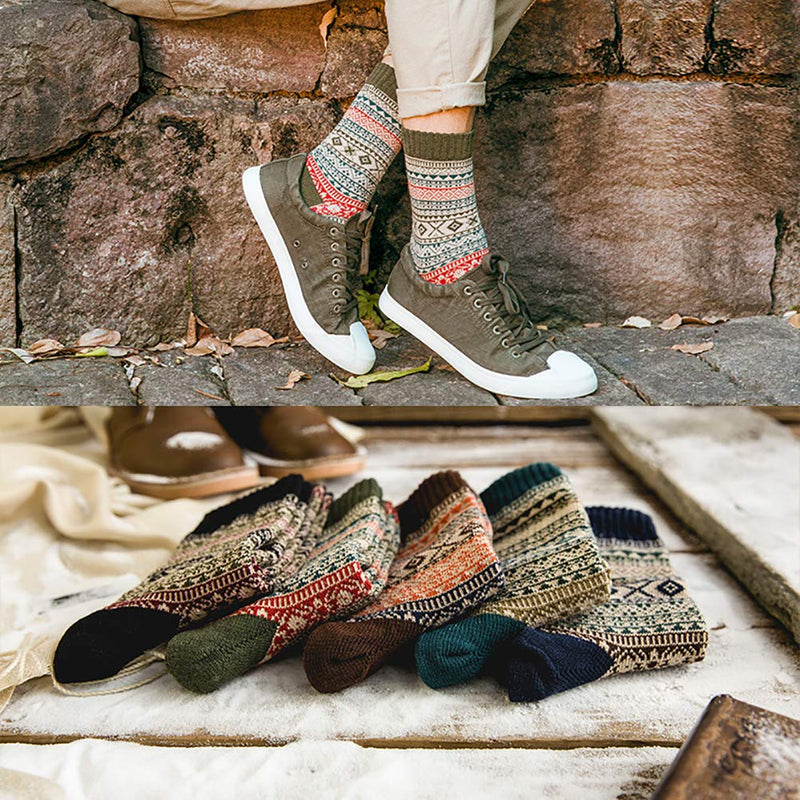 5 Pack Womens Wool Socks Winter Warm Socks Thick Knit Cabin Cozy Crew Soft Socks Gifts for Women Large A-blue/Dark Blue/Brown/Red/Green - BeesActive Australia