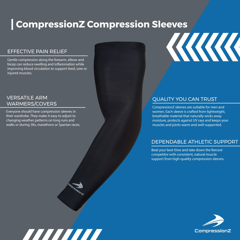 CompressionZ - Compression Arm Sleeves UV Protection, Black, L Large - BeesActive Australia