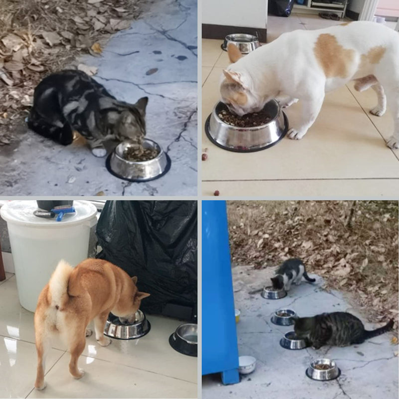 Fhiny 4Pcs Stainless Steel Dog Cat Bowl with Rubber Base Pet Food and Water Feeder Bowls Stackable Non-Slip Dish Plate for Small Medium Animals Puppy Kitten Rabbit 6oz-4PCS/No Paw Prints - BeesActive Australia