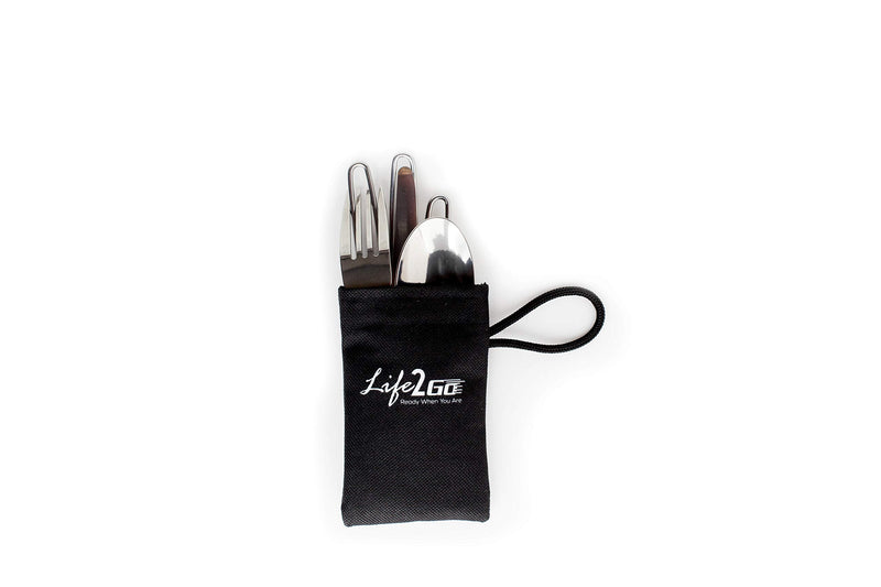 LIFE 2 GO 3-Piece Stainless Steel Folding Utensil Set/Silverware with Storage Case includes a Fork, Spoon, and Knife and is portable, lightweight with a strong and compact design. - BeesActive Australia