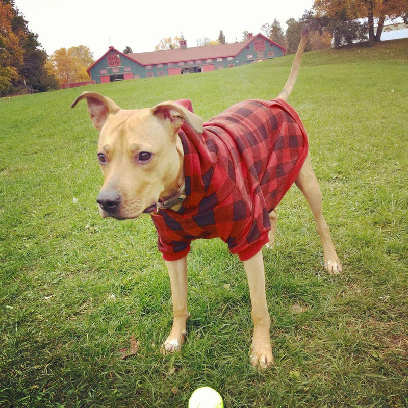 Plaid Dog Hoodie Pet Clothes Sweaters with Hat X-Large (Pack of 1) Red - BeesActive Australia