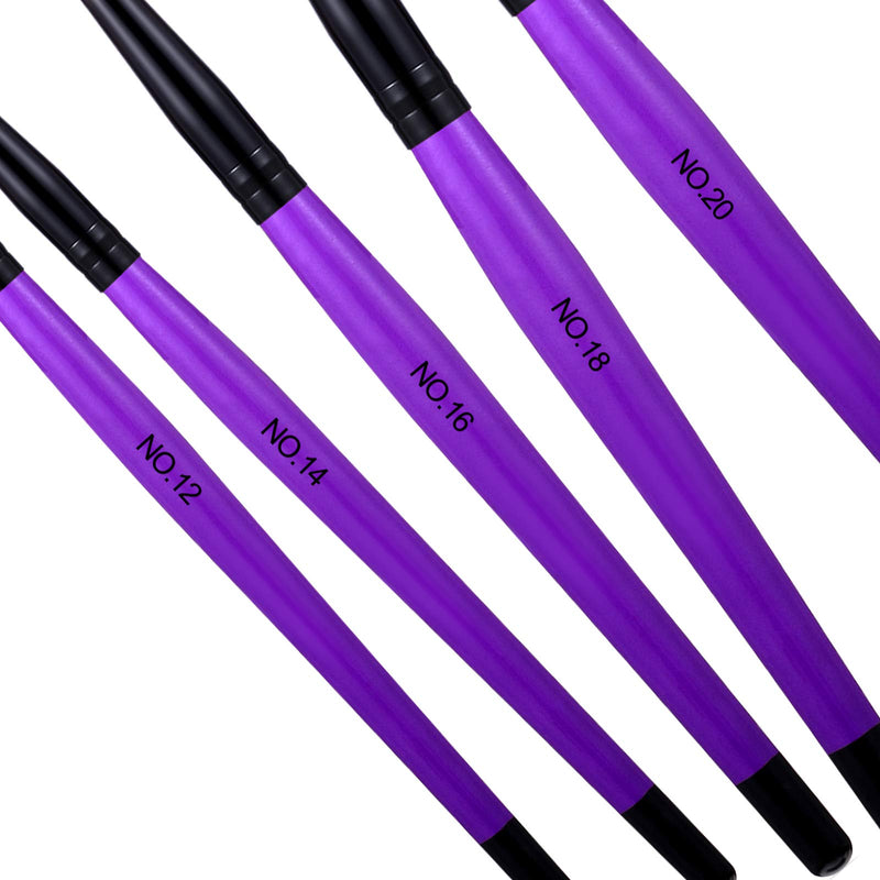 5 Pieces Acrylic Nail Brush with Round Wood Handle 3D Painting Drawing Brush UV Gel Carving Pen Brush for Acrylic Liquid Styling Nail Art Decoration (12-20, Purple) 12-20 - BeesActive Australia