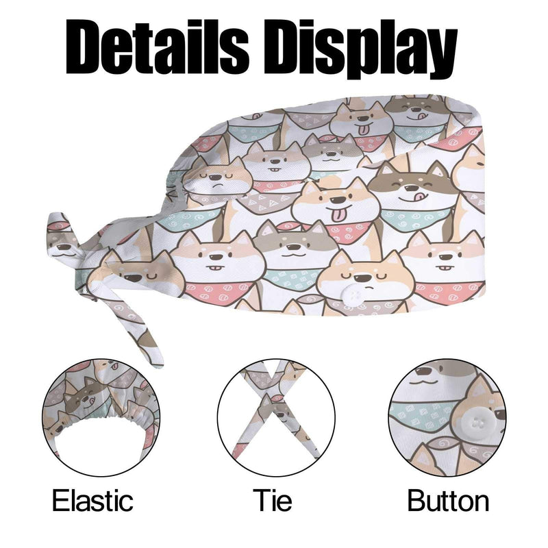 Working Cap with Button and Sweatband, Cute Shiba Inu Dog, Adjustable Tie Back Head Skull Hat for Women Men - BeesActive Australia