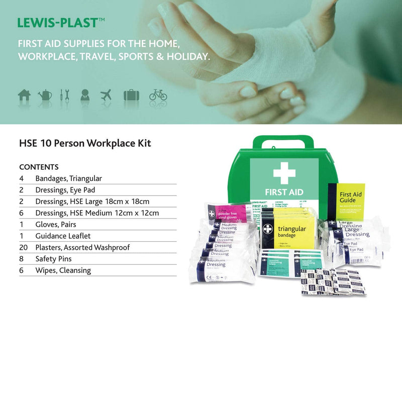 LEWIS-PLAST Premium Small HSE 10 Person Polypropylene First Aid Box - Complete with Integrated Carry Handle and Unique Flip-up Wall Mounting System - Meets Health & Safety Executive Guidelines HSE 10 People - BeesActive Australia