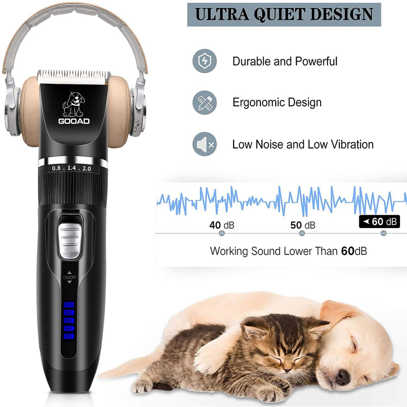 GOOAD Dog Clippers Professional Dog Grooming kit Low Noise Rechargeable Dog Trimmer Cordless Dog Hair Trimmer for Small Dogs and Cats,with LED Display (Black) - BeesActive Australia