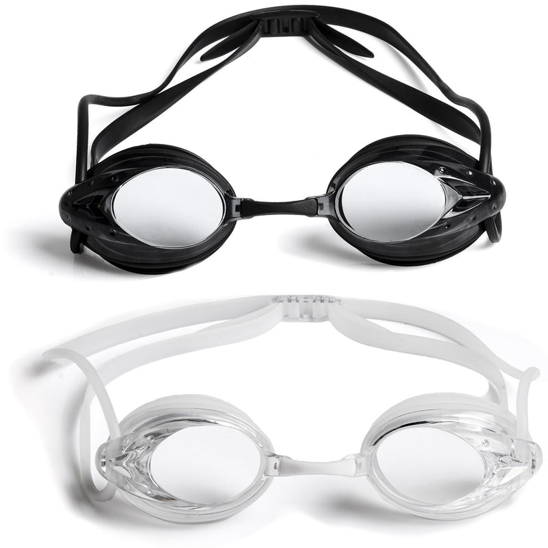 [AUSTRALIA] - The Friendly Swede 2 Pack Swim Goggles for Adults with Interchangeable Nose Pieces and Protective Cases, Black and Clear Black + Clear 