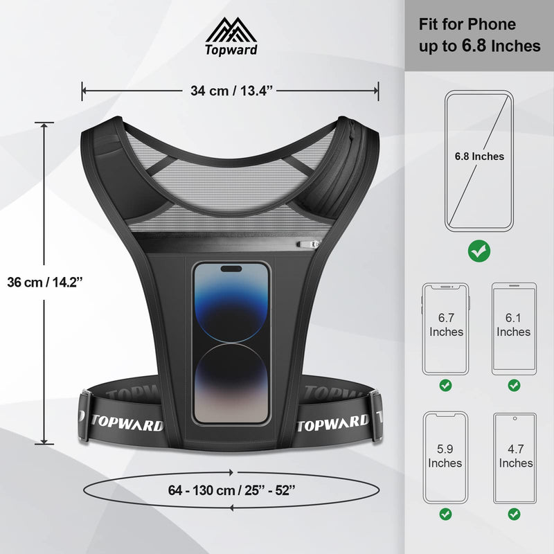 Topward Running Vest Phone Holder for Men Women, Waterproof Cell Phone & Key Pouch, Reflective Hydration Vest Train Free Workout Gear - Lightweight, Breathable Mesh Pockets - Adjustable Waistband - BeesActive Australia