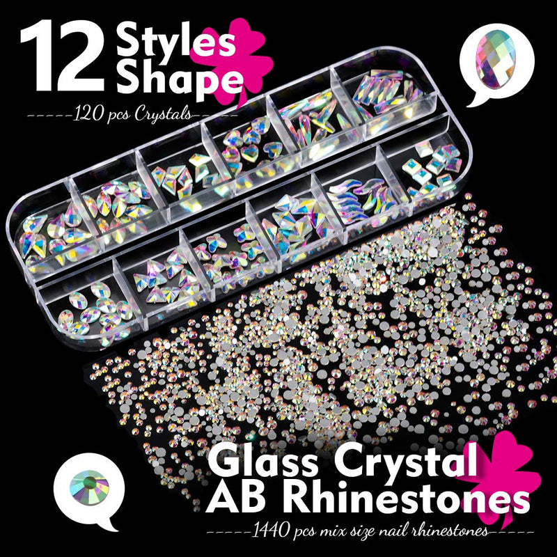 Rhinestones for Nails, Teenitor 1440pcs 6 Sizes Rhinestones Crystals and 120pcs Multi Shapes Nail Diamonds with Nail Art Designs tools Kit- 8ml Gem Gel Resin Glue Nail Brushes Wax Pen Picking Tweezers - BeesActive Australia