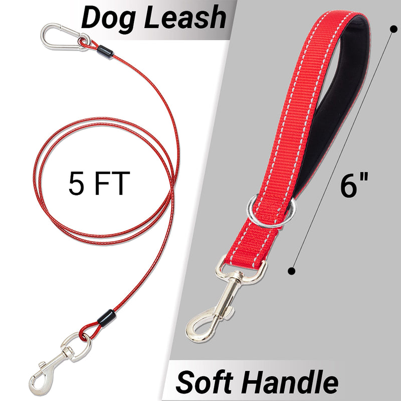 Short Dog Leash - Chew Proof 5 FT Dog Tie Out Cable with Reflective Soft Padded Handle for Training Walking Running Hiking Camping - Heavy Duty Lead Strong Dog Cable for Small Medium Large Dog Red - BeesActive Australia