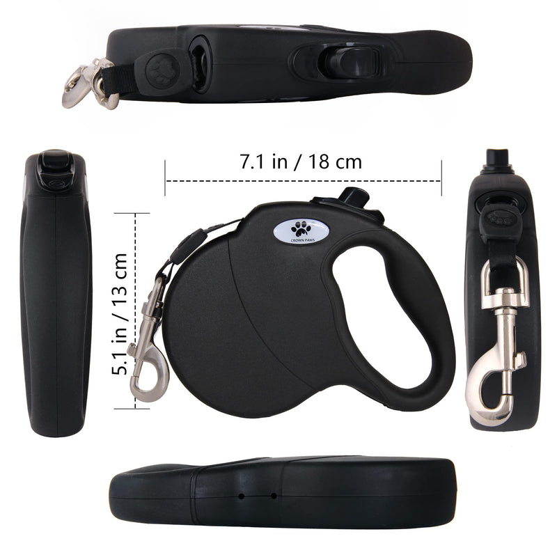 CROWN PAWS 16ft Retractable Dog Leash for Large Breed Dogs up to 110 lbs with a Detachable Chew Proof Extender Wire Ropes Black - BeesActive Australia