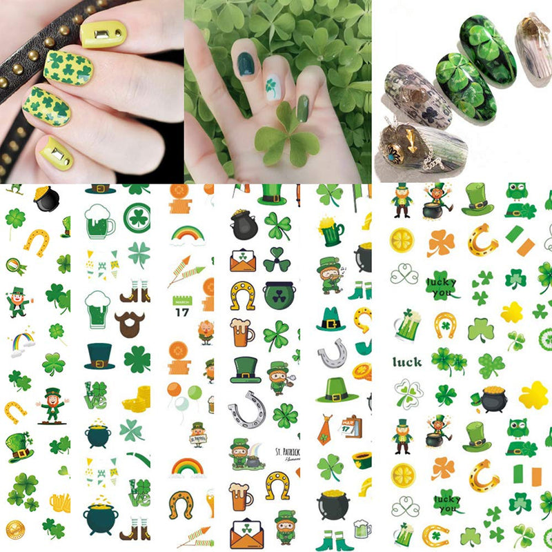 3D St.Patrick's Day Nail Art Stickers Lucky Clover Nail Decals Shamrock Green Leaf Dollar Coins Spring Design Nail Art Supplies Self Adhesive Nail Stickers for Acrylic Nail Decorations 7 Sheets - BeesActive Australia