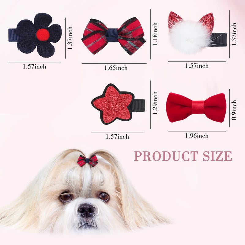 PetsHome Dog Hair Clips 5 Pcs Cat Dog Hair Bows Pet Hair Barrettes Crown Hair Pins Handmade Cute Patterns Dog Grooming Hair Accessories for Pet Cat Dog Red - BeesActive Australia