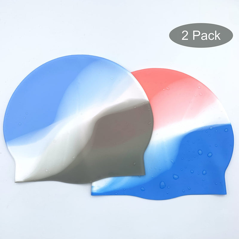 2Pack Durable Silicone Swim Cap for Women and Men, Adults Youth Long Short Hair Universal Swimming Caps, 2 Colors - BeesActive Australia