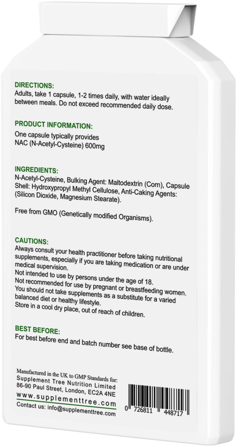 NAC N-Acetyl-Cysteine 600 mg 120 Capsules | Vegan NAC Supplement | High Bioavailability N Acetyl Cysteine Amino Acid Providing Non Toxic Stable Form of L-Cysteine | UK Manufactured - BeesActive Australia