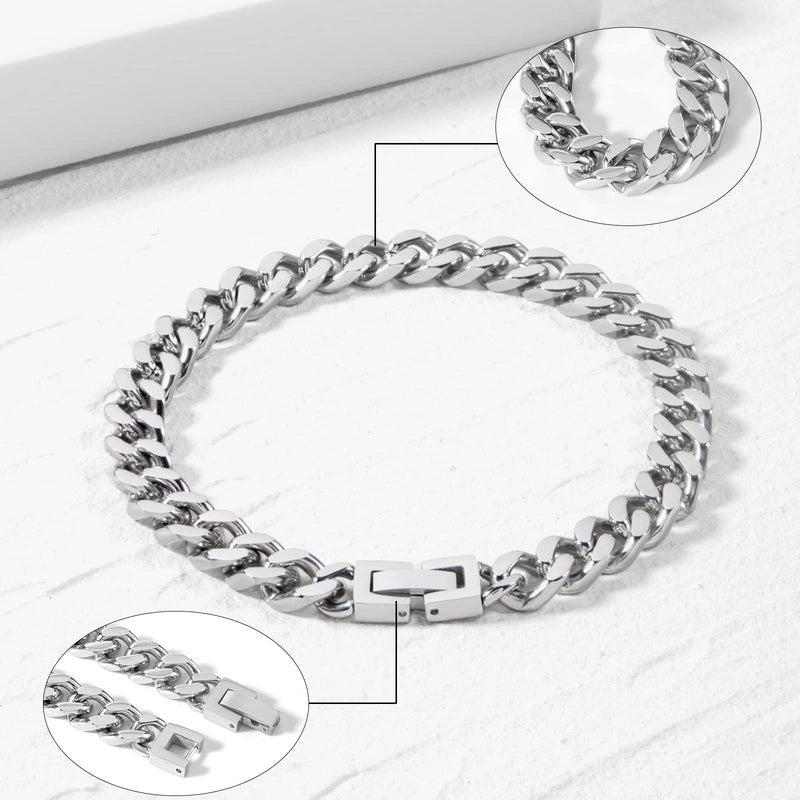 Tuewut Stainless Steel 8mm Cuban Link Bracelet for Men/Women/Boy,Silver/18K Gold Plated 7/8/9 inch Fashion HIP HOP Jewelry Bracelet for Gifts Silver 9 Inches - BeesActive Australia