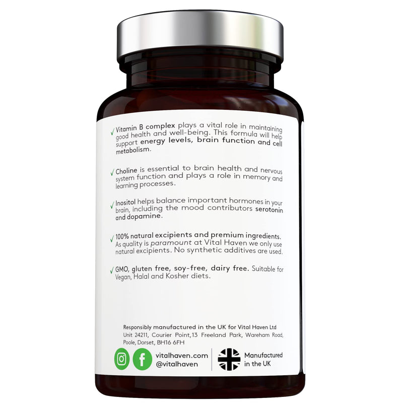 Triple Action Formula - Vitamin B Complex + Choline + Inositol - Vegan - High Strength - 4 Months Supply - Premium Ingredients - for Better Immune System and Cell Health - Made in The UK - BeesActive Australia