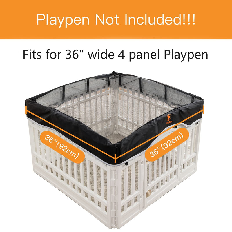 Dog Playpen Mesh Top Cover Pet Play Pen Cover-Keeps Pet Secure from UV Provides Shade Prevents Escape Pet Pen Cover Indoor Outdoor Black Fits 24 32 36 Inch Playpen-[PLAYPEN NOT Included!!!] 36 Inch 4 Panel Black - BeesActive Australia