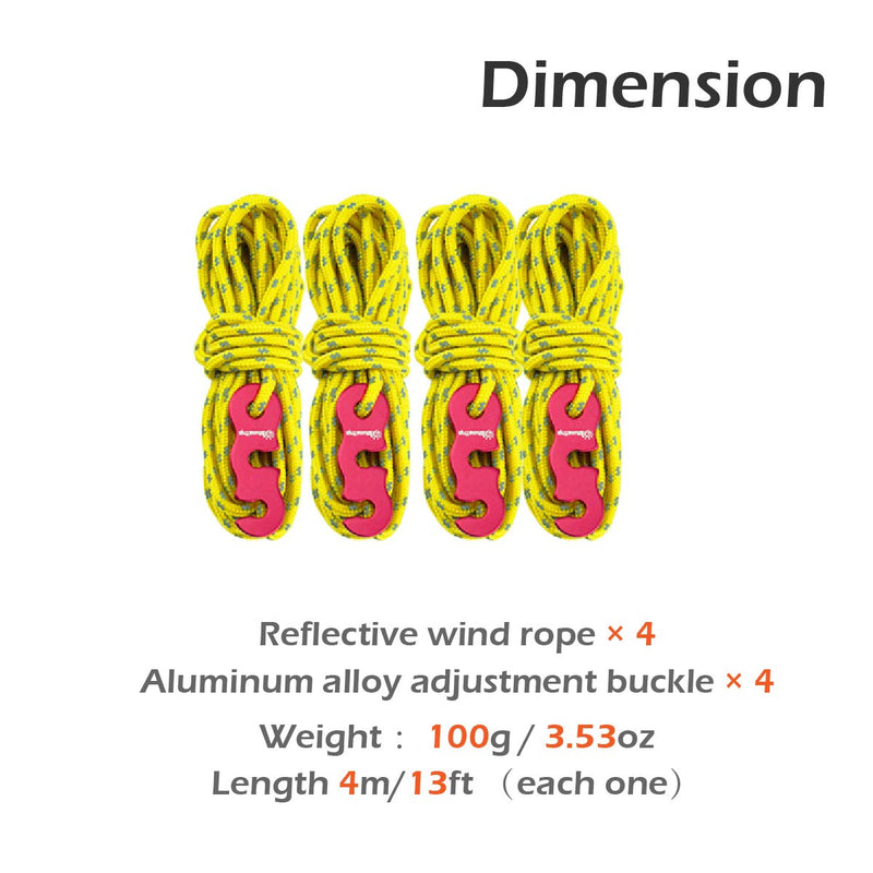 [AUSTRALIA] - TRIWONDER Reflective Guyline, Tent Cord Nylon Paracord Rope with Guyline Adjuster for Camping Tent, Outdoor Packaging Yellow - 4 Pack 